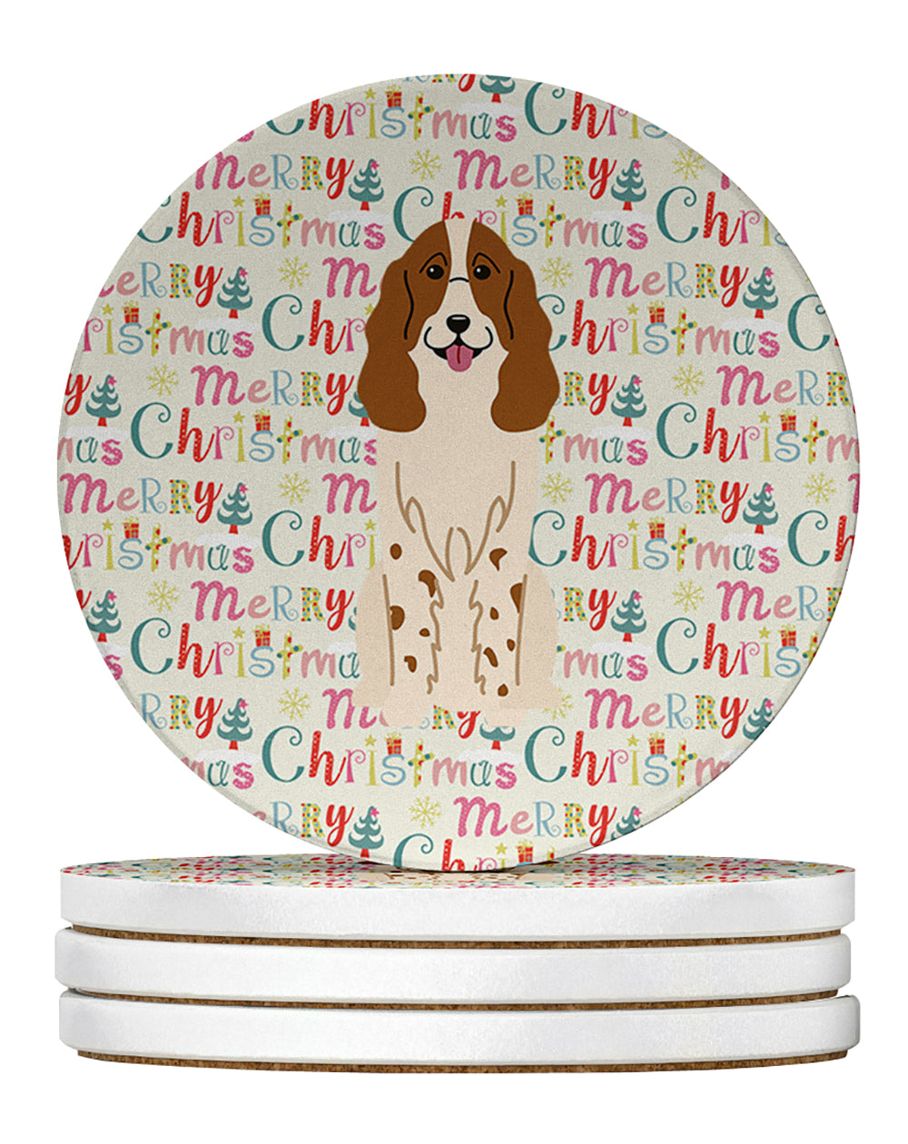 Buy this Merry Christmas Russian Spaniel Large Sandstone Coasters Pack of 4