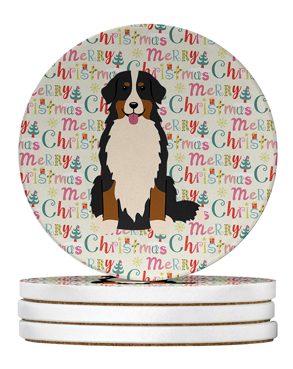 Buy this Merry Christmas Bernese Mountain Dog Large Sandstone Coasters Pack of 4