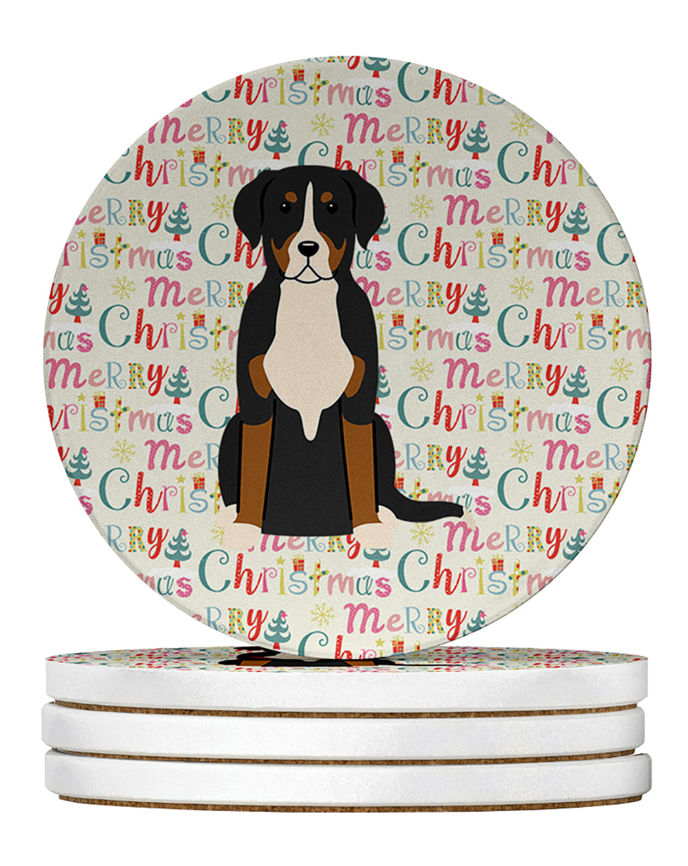 Buy this Merry Christmas Greater Swiss Mountain Dog Large Sandstone Coasters Pack of 4