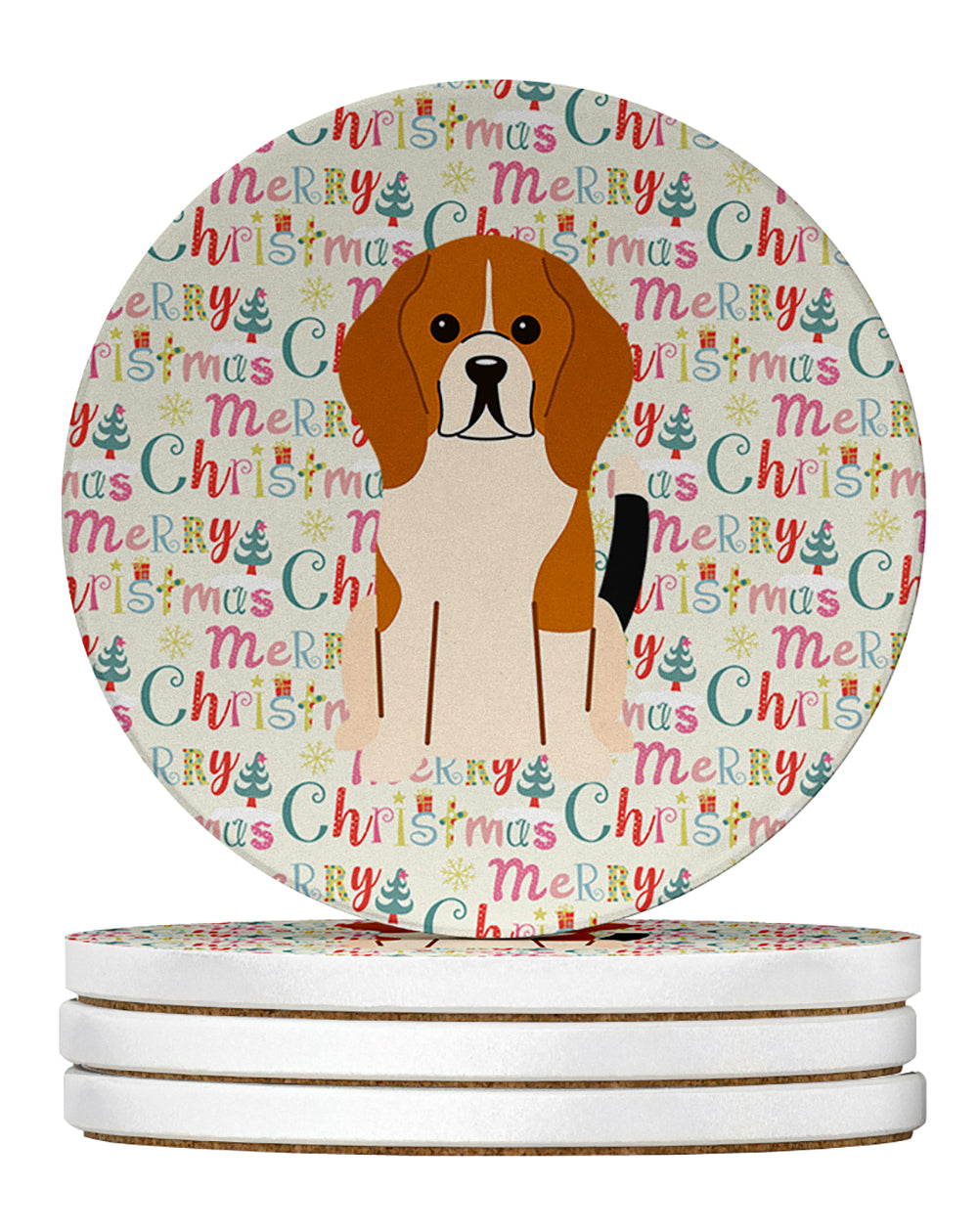 Buy this Merry Christmas Beagle Tricolor Large Sandstone Coasters Pack of 4