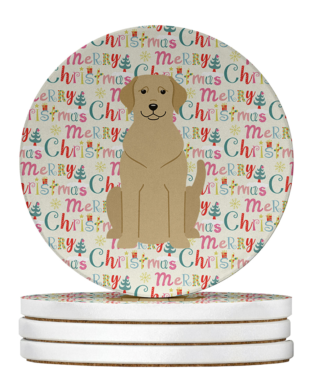 Buy this Merry Christmas Yellow Labrador Large Sandstone Coasters Pack of 4