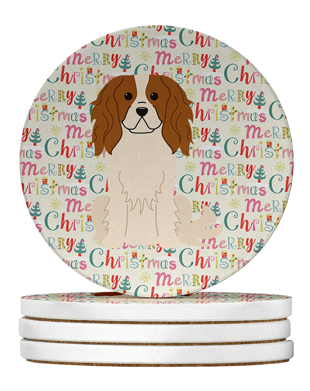 Caroline's Treasures Merry Christmas Cavalier Spaniel Large Sandstone Coasters Pack of 4