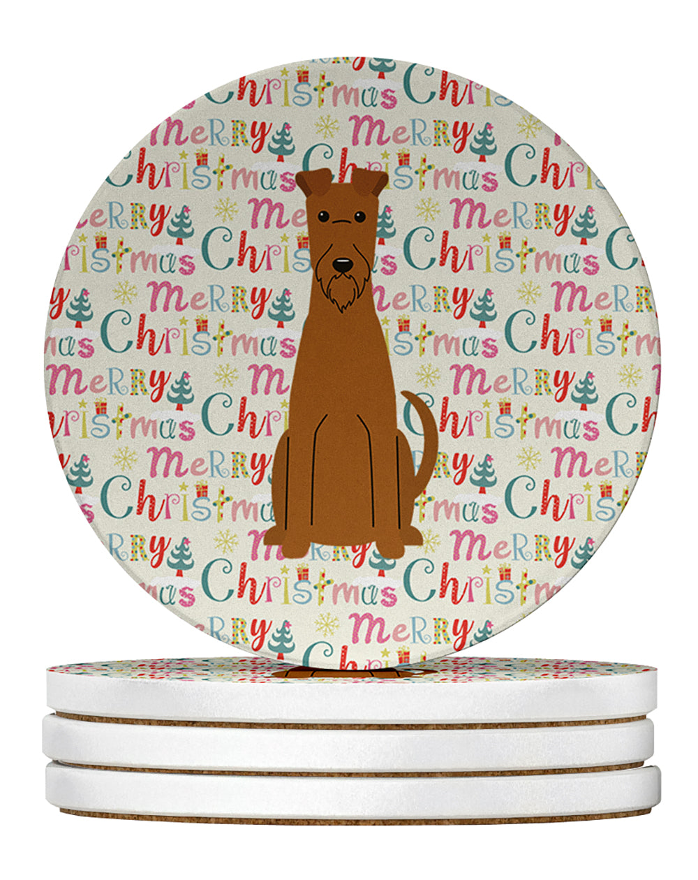 Buy this Merry Christmas Irish Terrier Large Sandstone Coasters Pack of 4