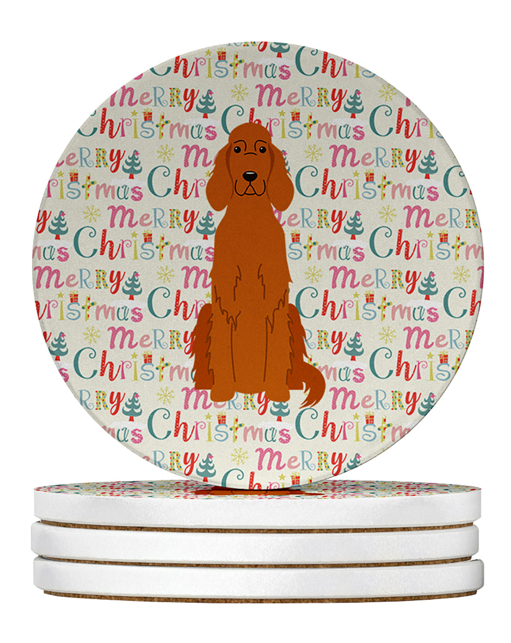 Buy this Merry Christmas Irish Setter Large Sandstone Coasters Pack of 4