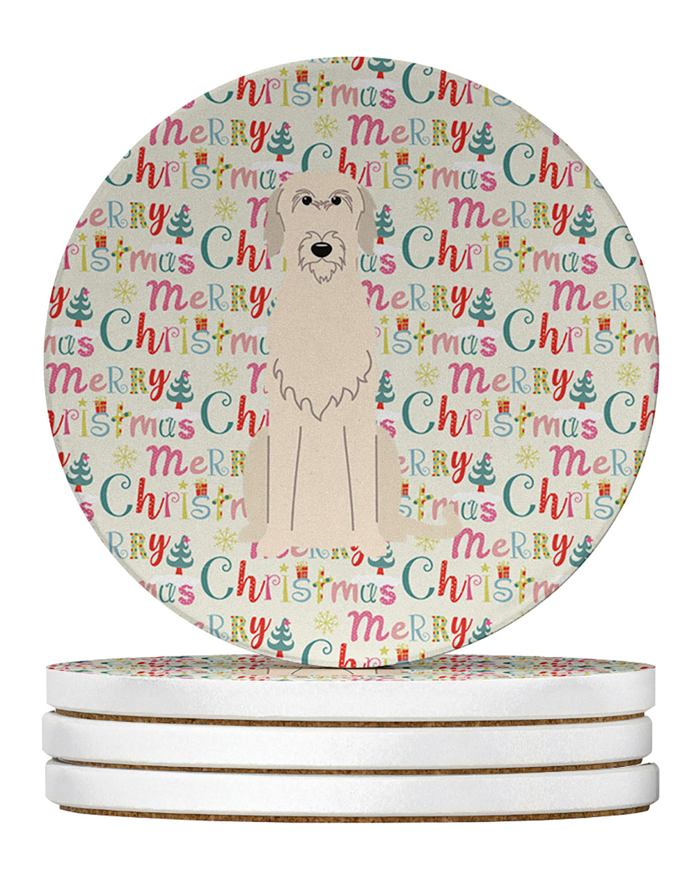 Buy this Merry Christmas Irish Wolfhound Large Sandstone Coasters Pack of 4