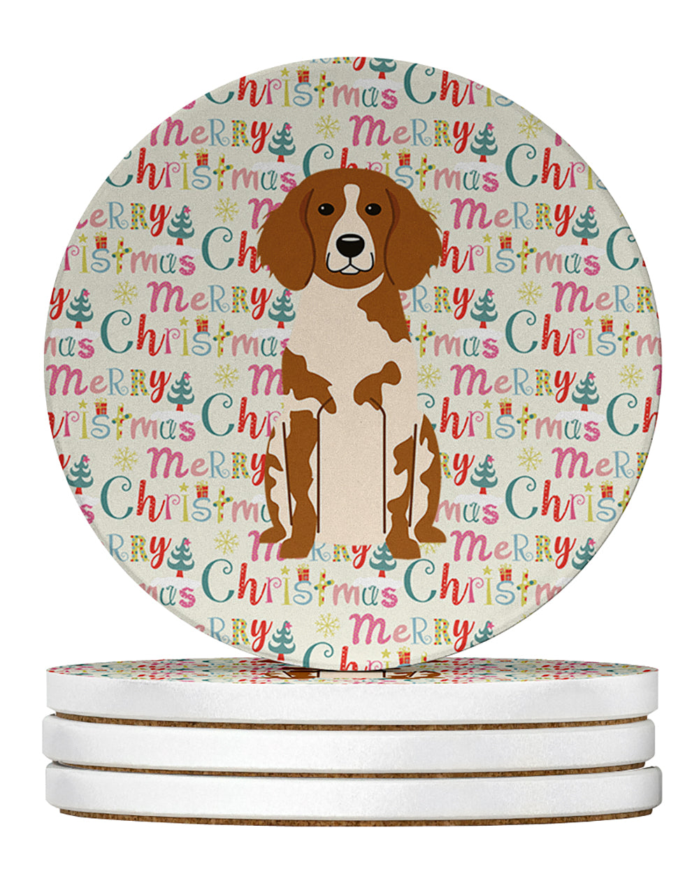 Buy this Merry Christmas Brittany Spaniel Large Sandstone Coasters Pack of 4