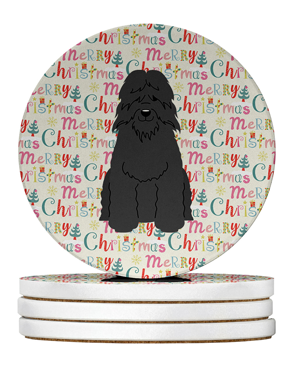 Buy this Merry Christmas Bouvier des Flandres Large Sandstone Coasters Pack of 4