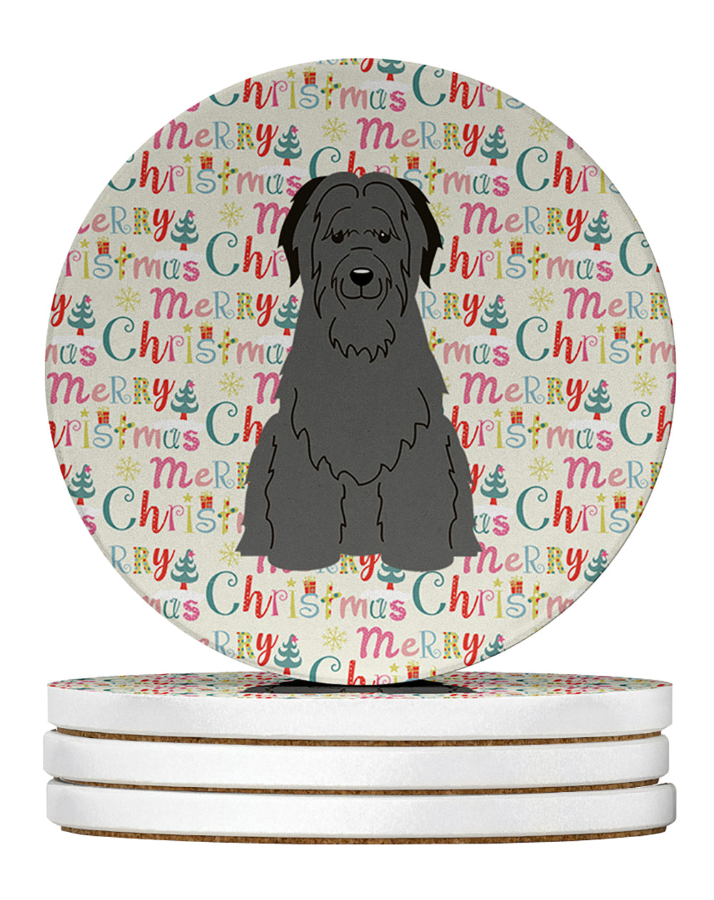 Buy this Merry Christmas Briard Black Large Sandstone Coasters Pack of 4