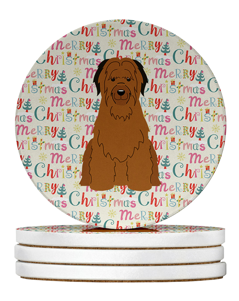 Buy this Merry Christmas Briard Brown Large Sandstone Coasters Pack of 4