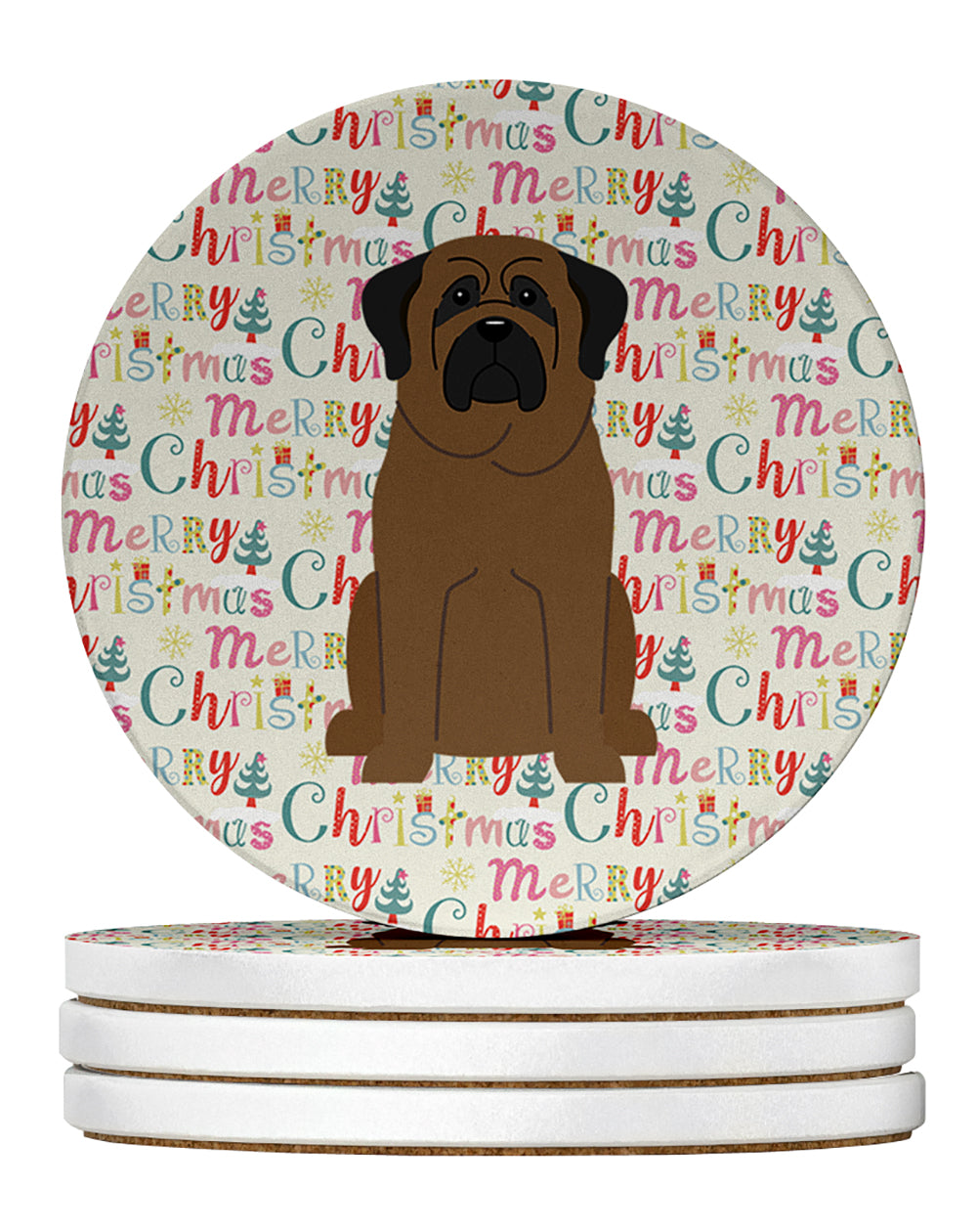 Buy this Merry Christmas Bullmastiff Large Sandstone Coasters Pack of 4