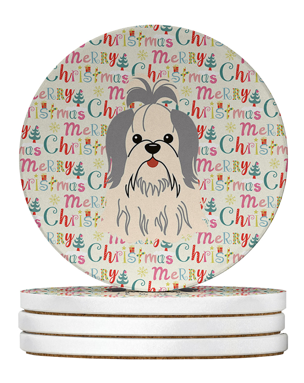 Buy this Merry Christmas Shih Tzu Silver White Large Sandstone Coasters Pack of 4