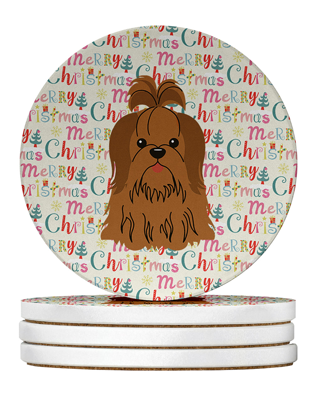 Buy this Merry Christmas Shih Tzu Silver Chocolate Large Sandstone Coasters Pack of 4
