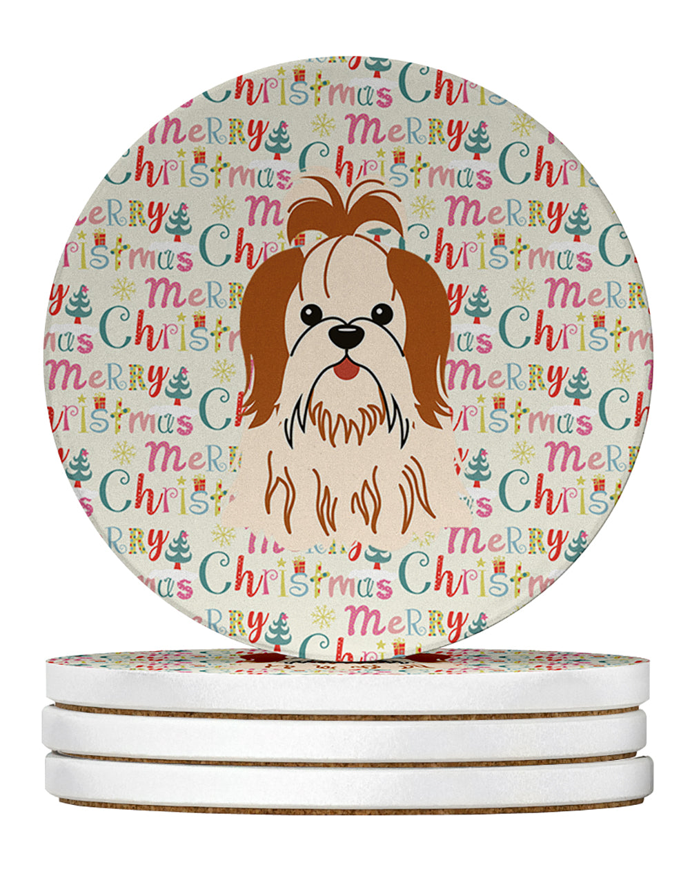 Buy this Merry Christmas Shih Tzu Red White Large Sandstone Coasters Pack of 4