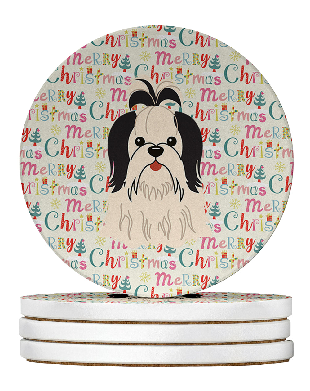 Buy this Merry Christmas Shih Tzu Black White Large Sandstone Coasters Pack of 4