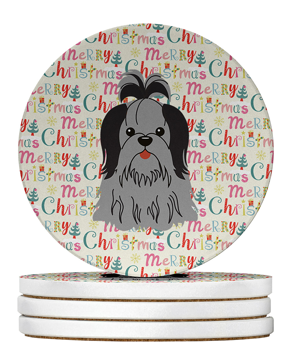 Buy this Merry Christmas Shih Tzu Black Silver Large Sandstone Coasters Pack of 4