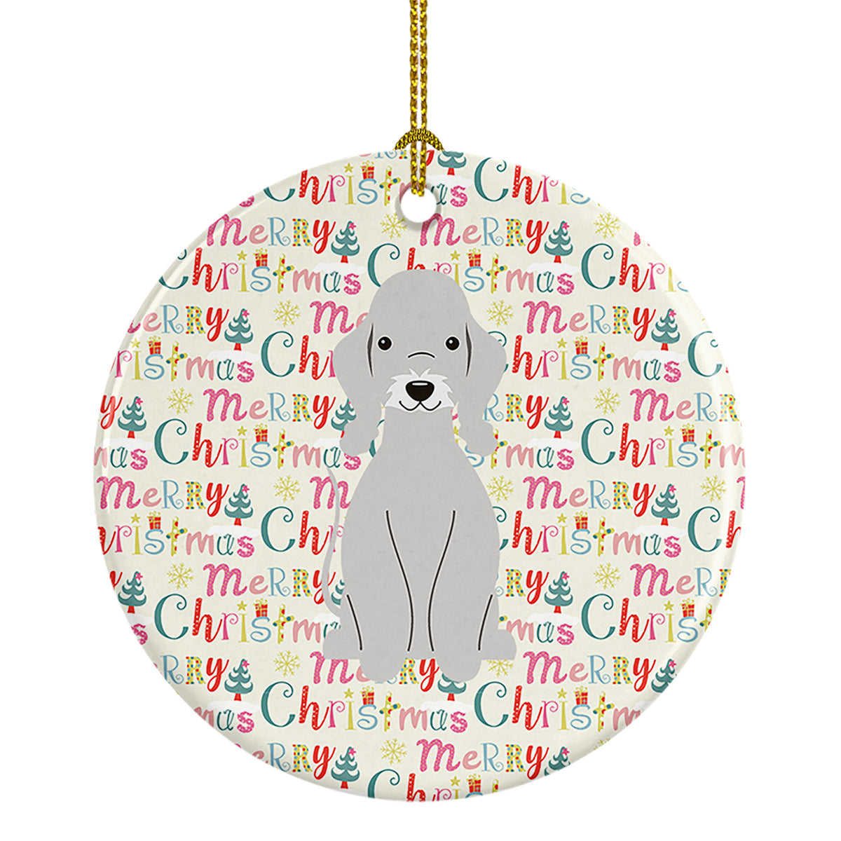 Buy this Merry Christmas Bedlington Terrier Blue Ceramic Ornament