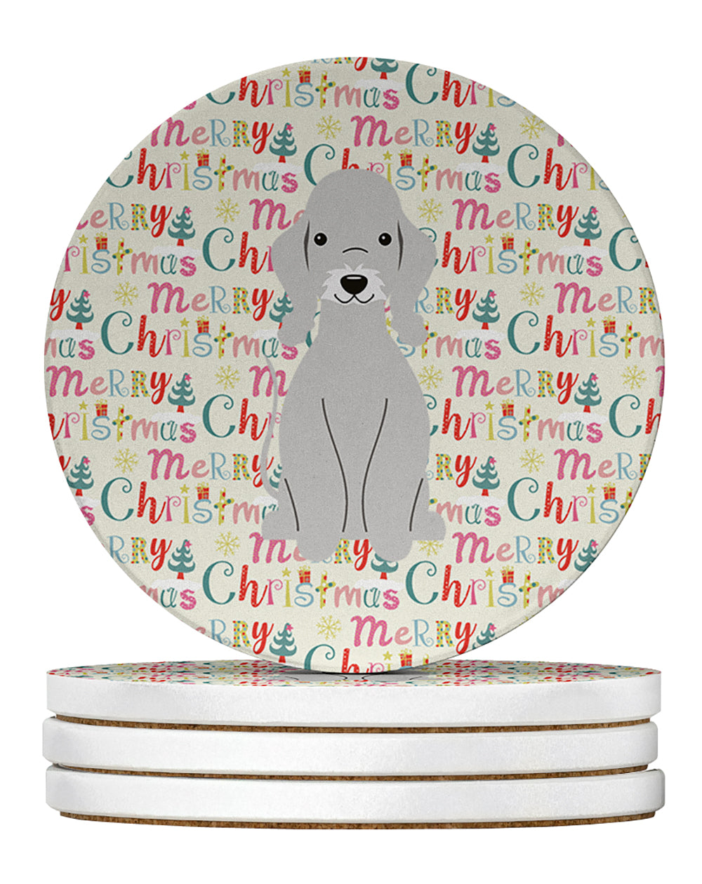 Buy this Merry Christmas Bedlington Terrier Blue Large Sandstone Coasters Pack of 4