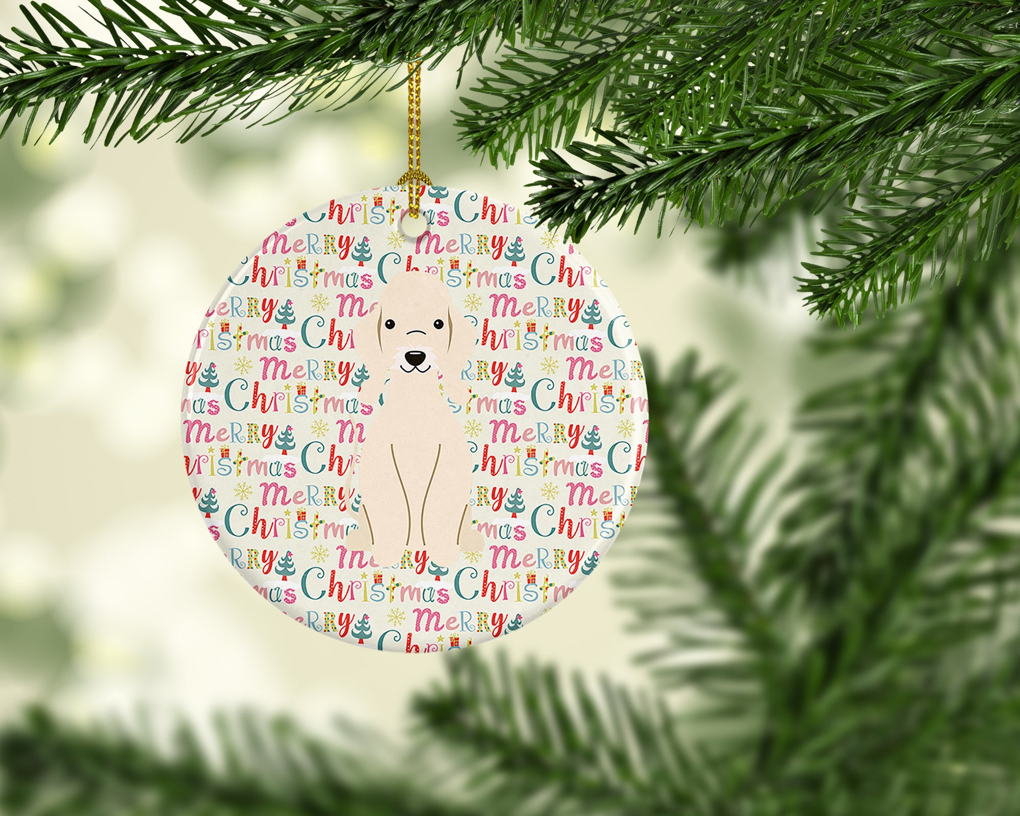 Merry Christmas Bedlington Terrier Sandy Ceramic Ornament - the-store.com