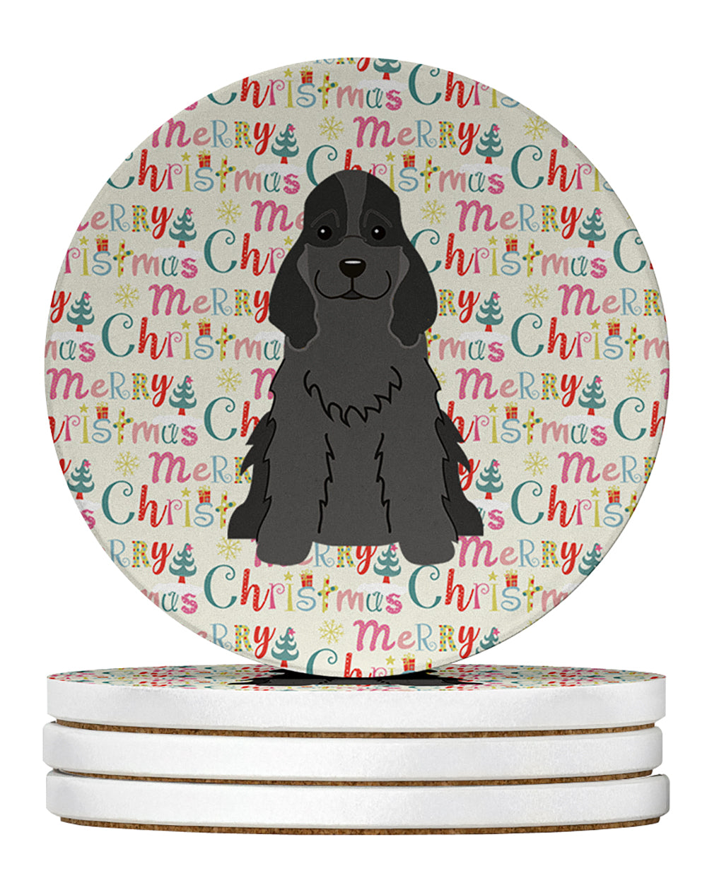 Buy this Merry Christmas Cocker Spaniel Black Large Sandstone Coasters Pack of 4