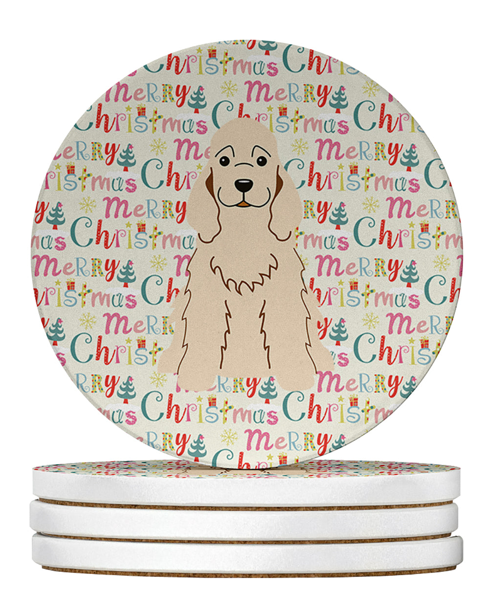 Buy this Merry Christmas Cocker Spaniel Buff Large Sandstone Coasters Pack of 4