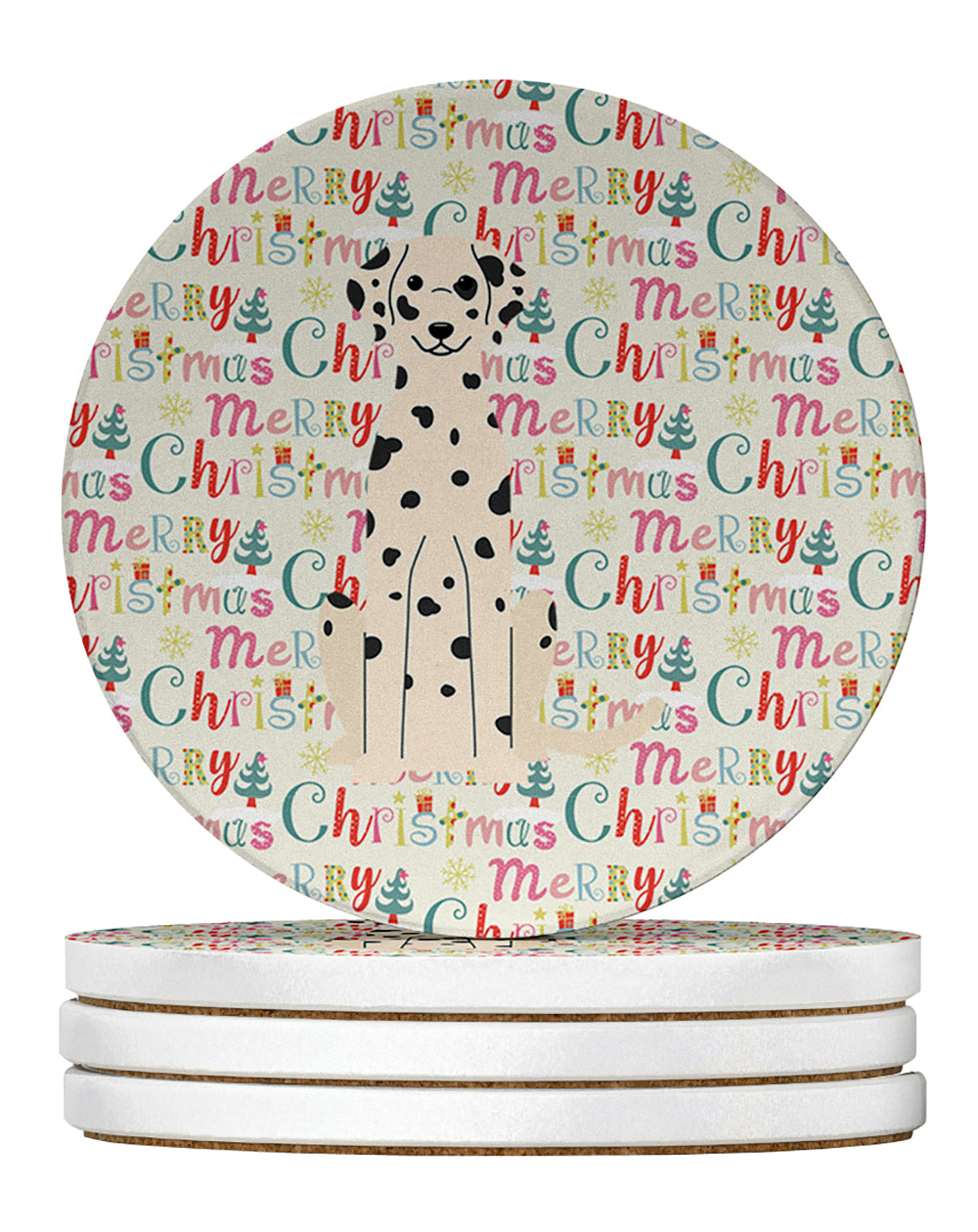 Buy this Merry Christmas Dalmatian Large Sandstone Coasters Pack of 4