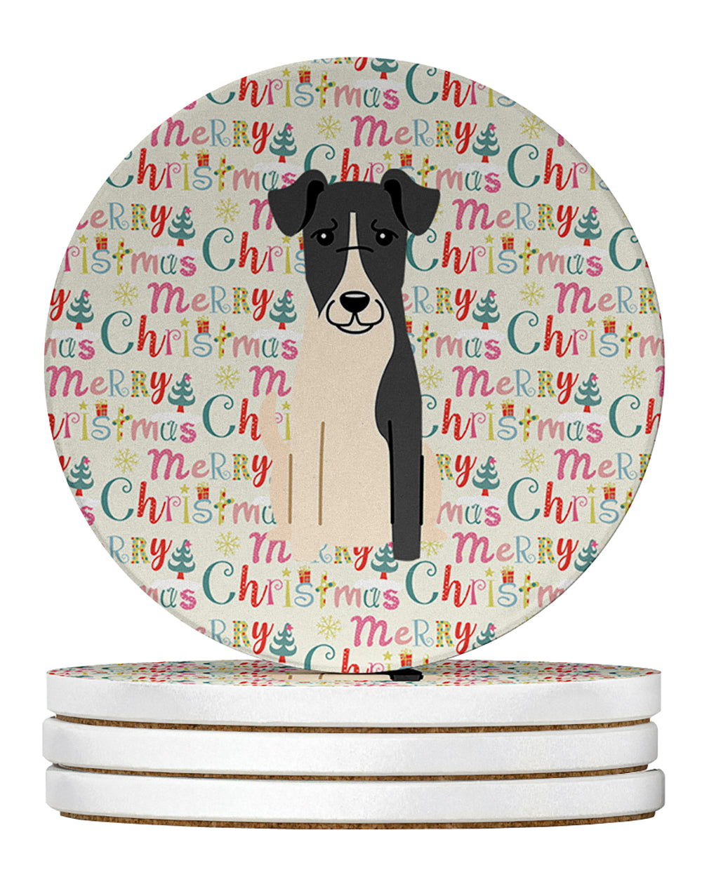 Buy this Merry Christmas Smooth Fox Terrier Large Sandstone Coasters Pack of 4