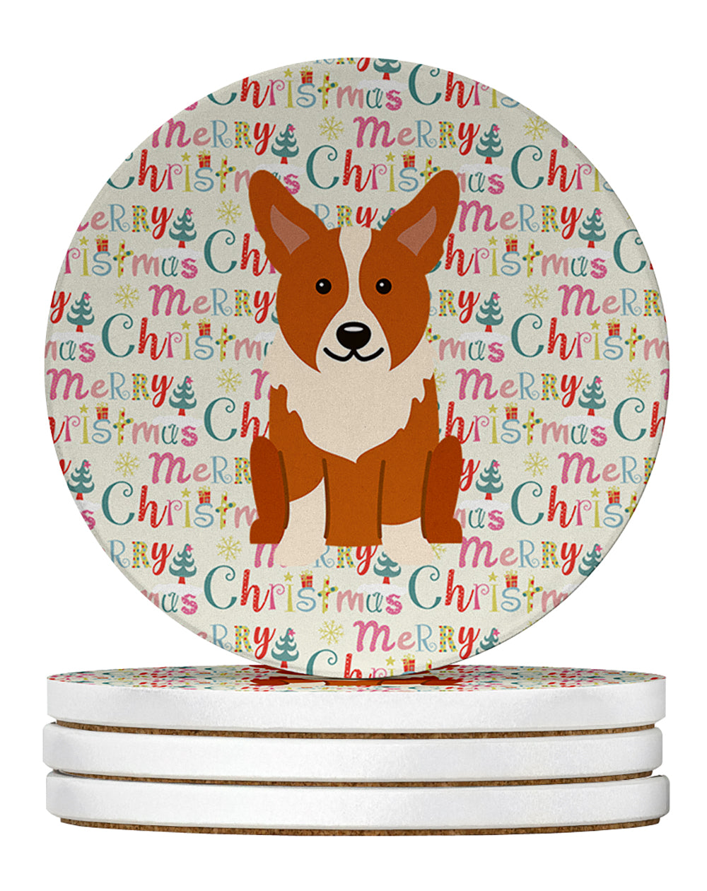 Buy this Merry Christmas Corgi Large Sandstone Coasters Pack of 4