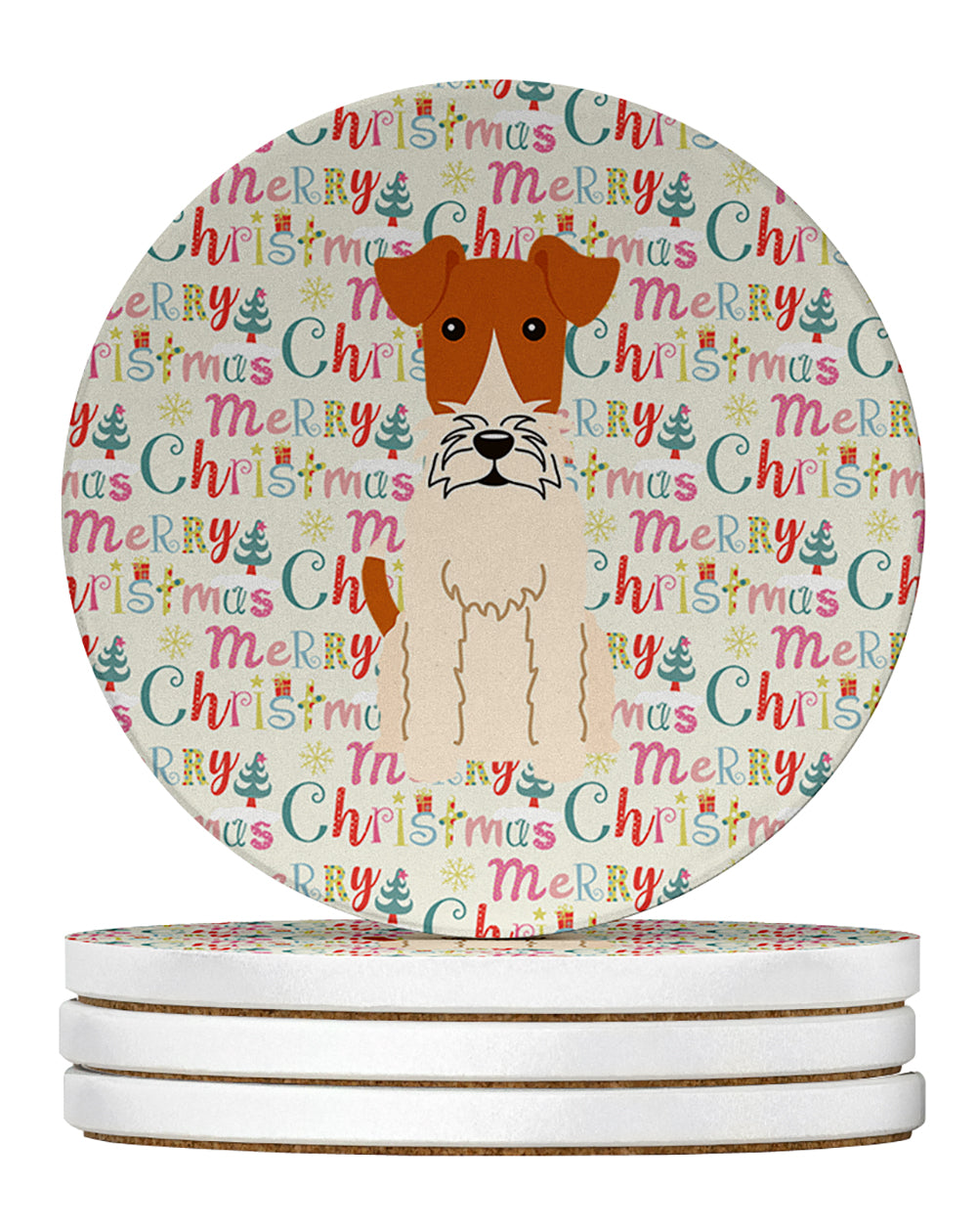 Buy this Merry Christmas Wire Fox Terrier Large Sandstone Coasters Pack of 4