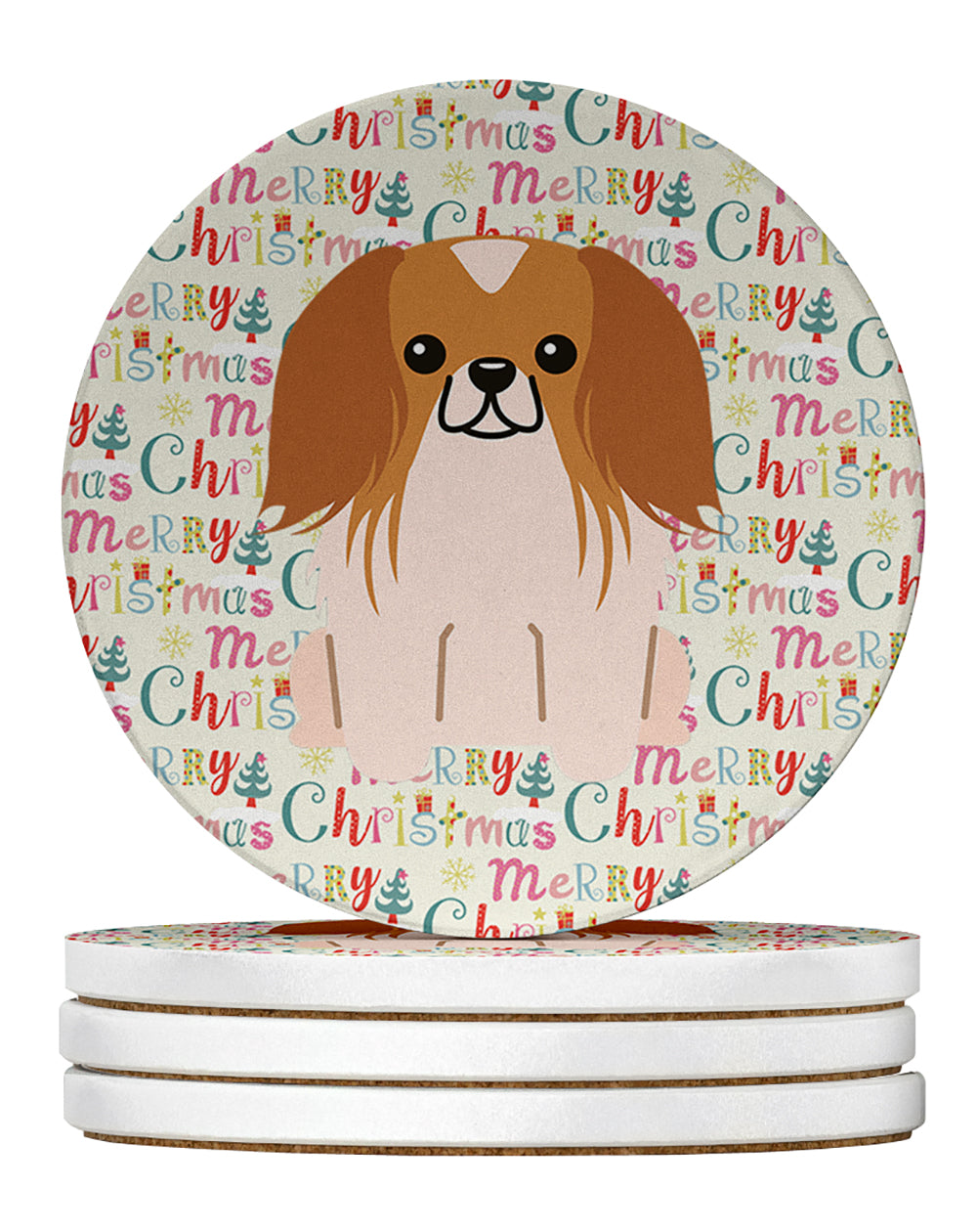 Buy this Merry Christmas Pekingese Red White Large Sandstone Coasters Pack of 4