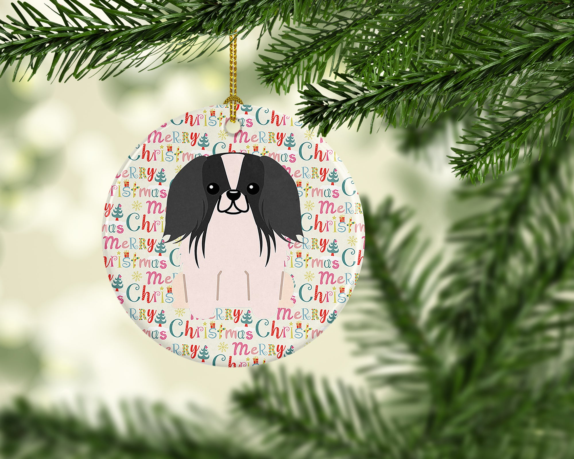 Merry Christmas Pekingese Black White Ceramic Ornament - the-store.com