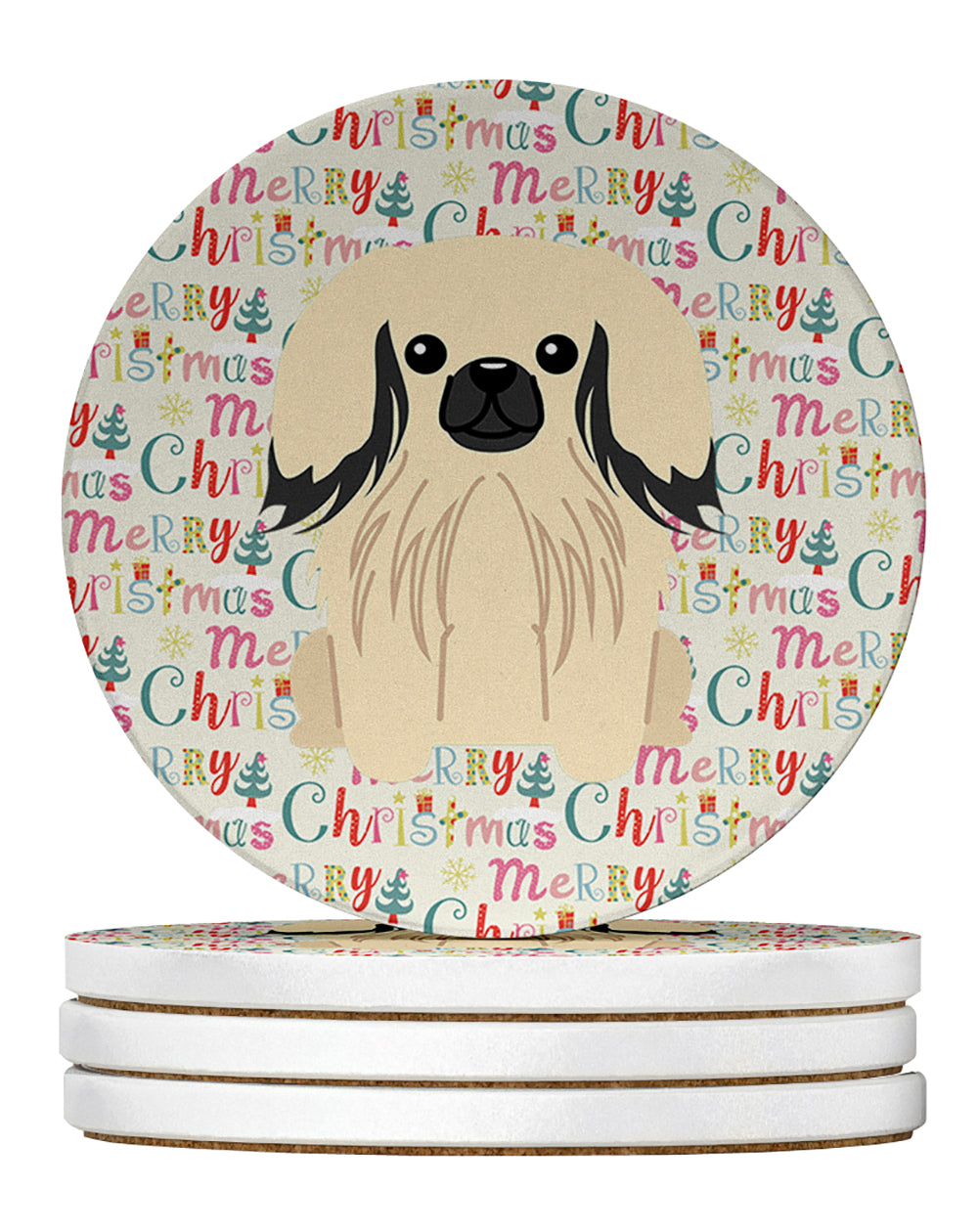 Buy this Merry Christmas Pekingese Cream Large Sandstone Coasters Pack of 4