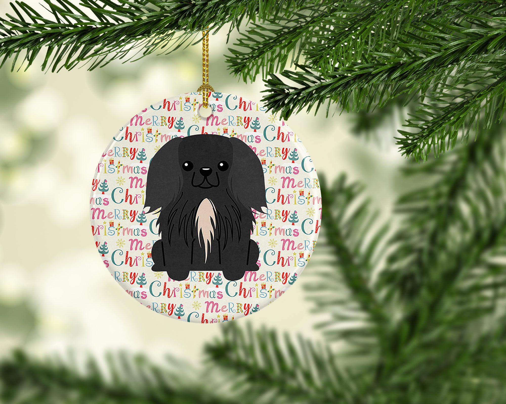 Merry Christmas Pekingese Black Ceramic Ornament - the-store.com