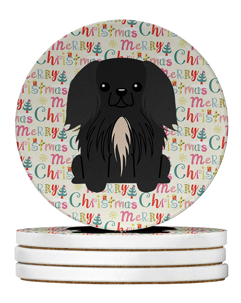 Buy this Merry Christmas Pekingese Black Large Sandstone Coasters Pack of 4