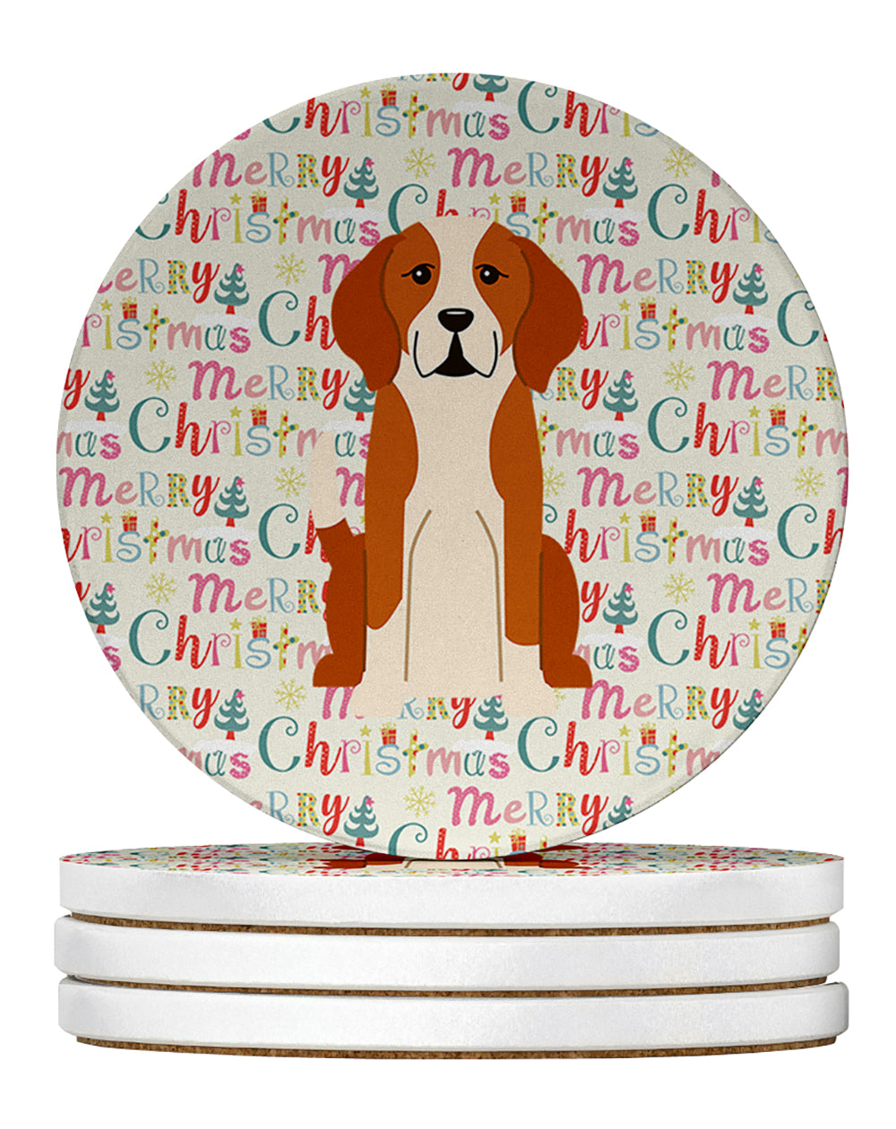 Buy this Merry Christmas English Foxhound Large Sandstone Coasters Pack of 4