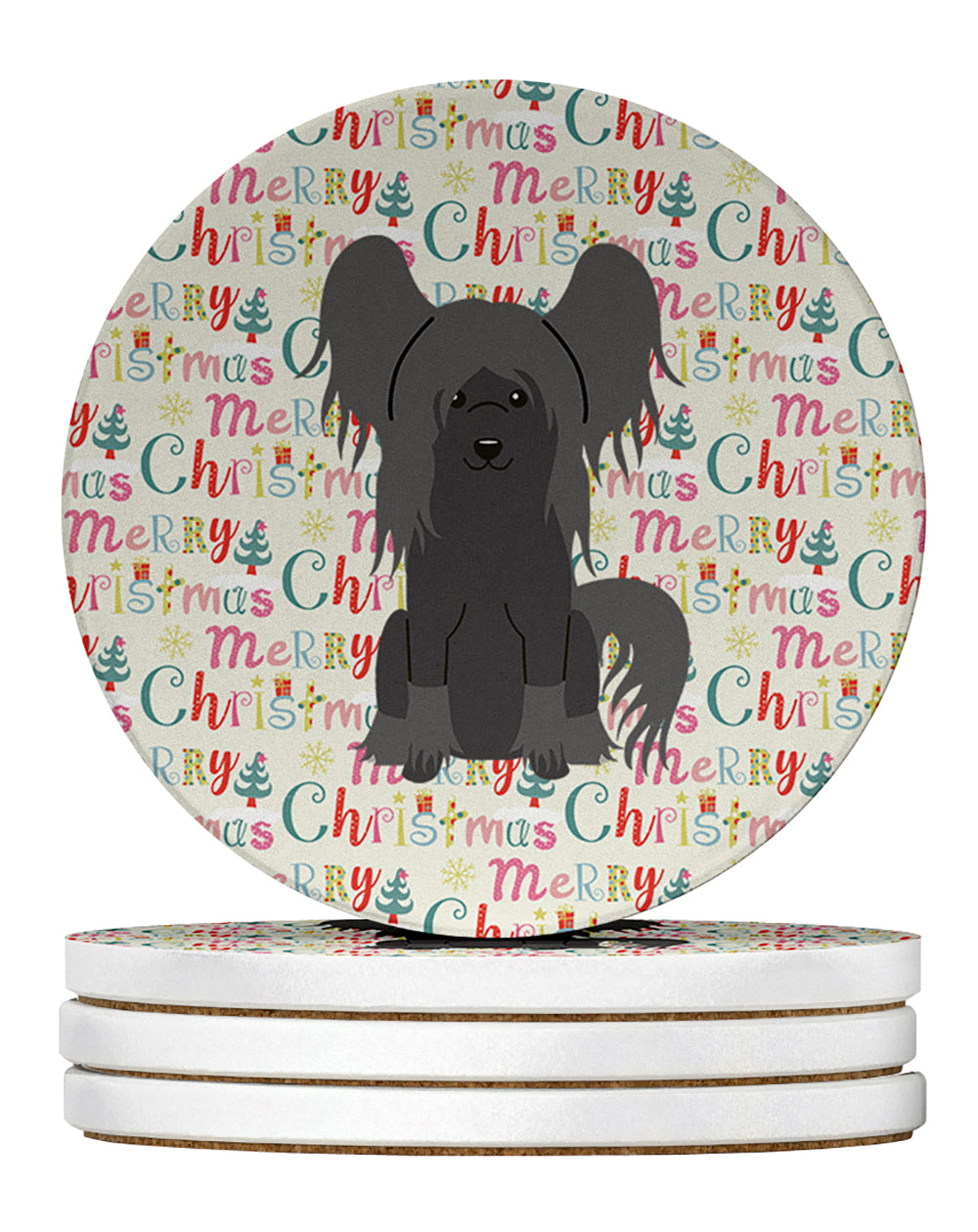 Buy this Merry Christmas Chinese Crested Black Large Sandstone Coasters Pack of 4