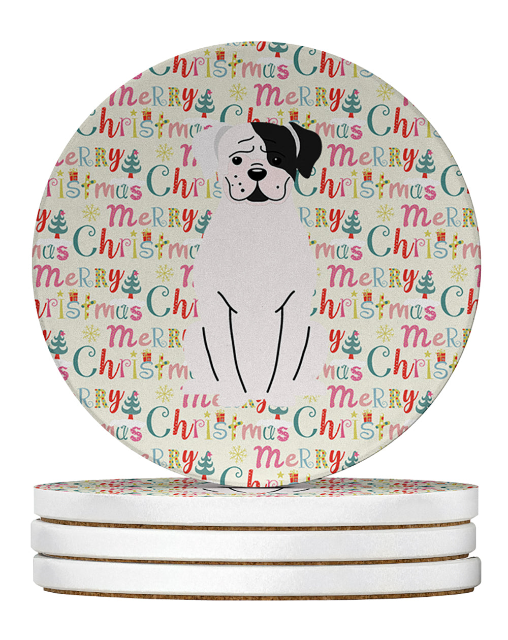 Buy this Merry Christmas White Boxer Cooper Large Sandstone Coasters Pack of 4