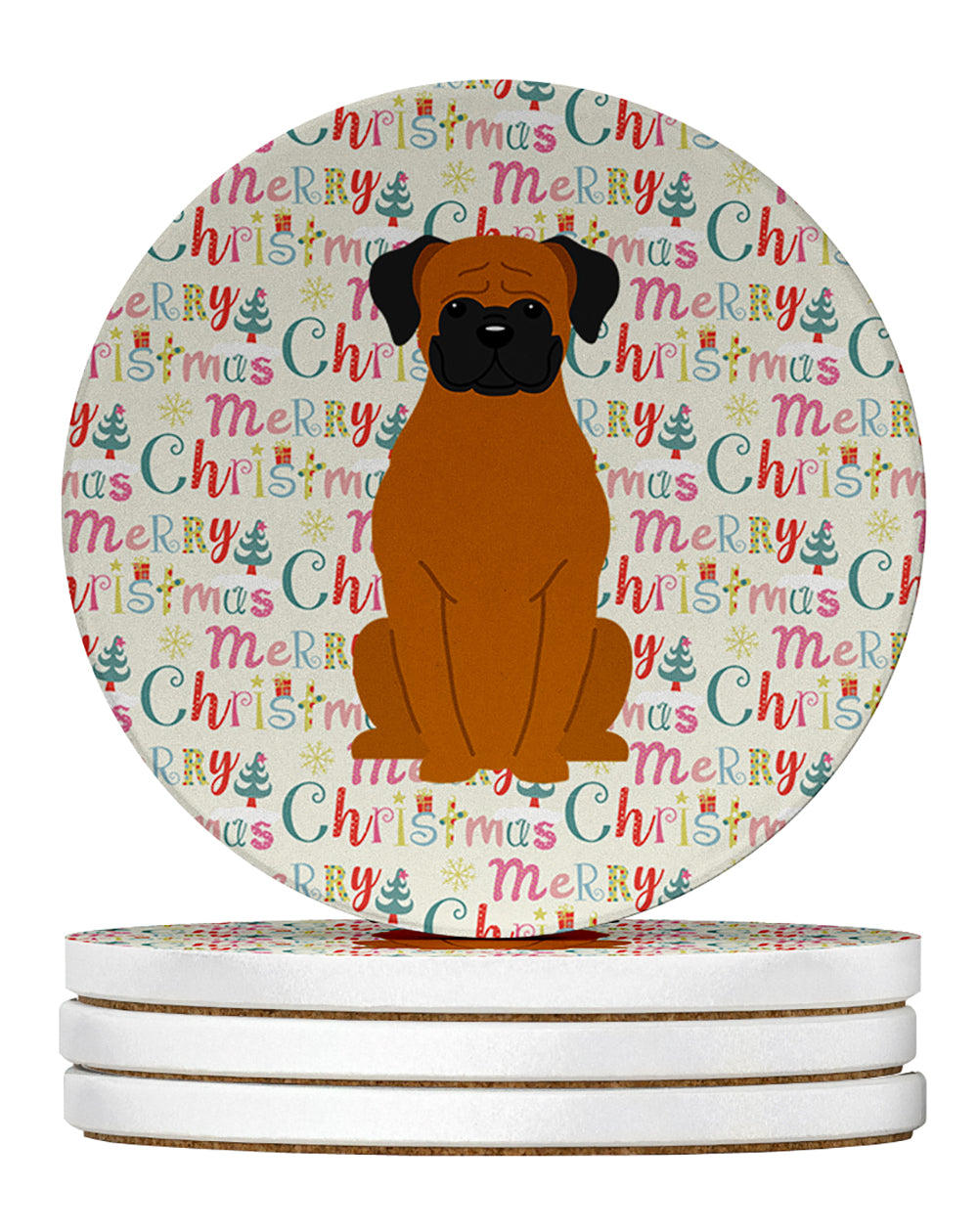 Buy this Merry Christmas Fawn Boxer Large Sandstone Coasters Pack of 4