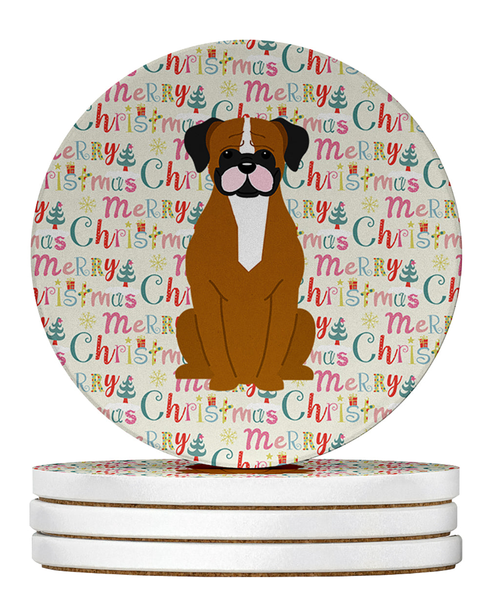 Caroline's Treasures Merry Christmas Flashy Fawn Boxer Large Sandstone Coasters Pack of 4
