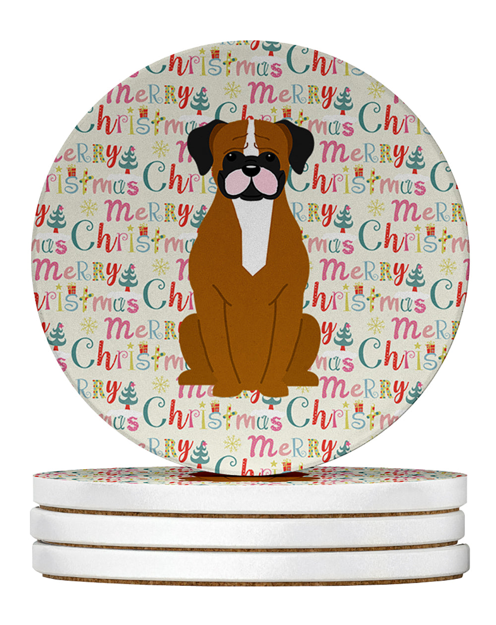 Buy this Merry Christmas Flashy Fawn Boxer Large Sandstone Coasters Pack of 4