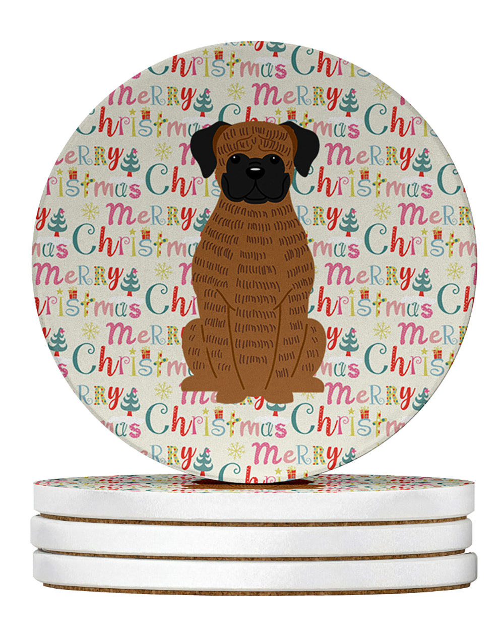 Caroline's Treasures Merry Christmas Brindle Boxer Large Sandstone Coasters Pack of 4