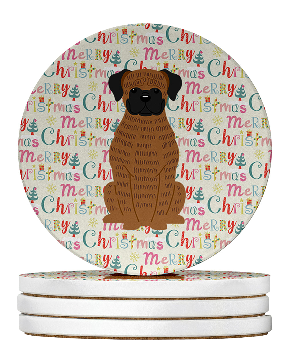Buy this Merry Christmas Brindle Boxer Large Sandstone Coasters Pack of 4