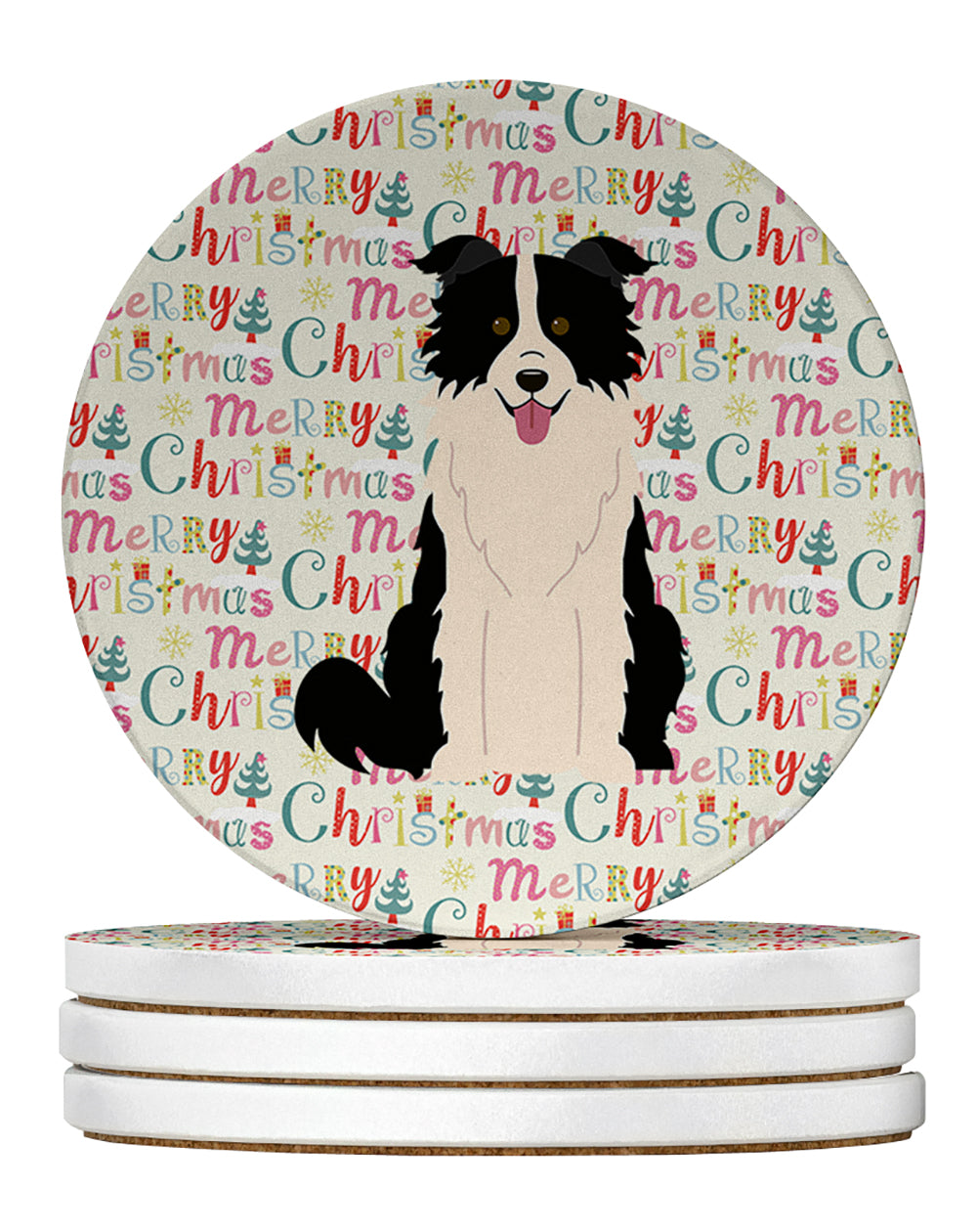 Buy this Merry Christmas Border Collie Black White Large Sandstone Coasters Pack of 4