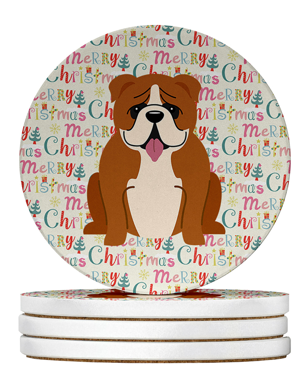 Buy this Merry Christmas English Bulldog Red White Large Sandstone Coasters Pack of 4
