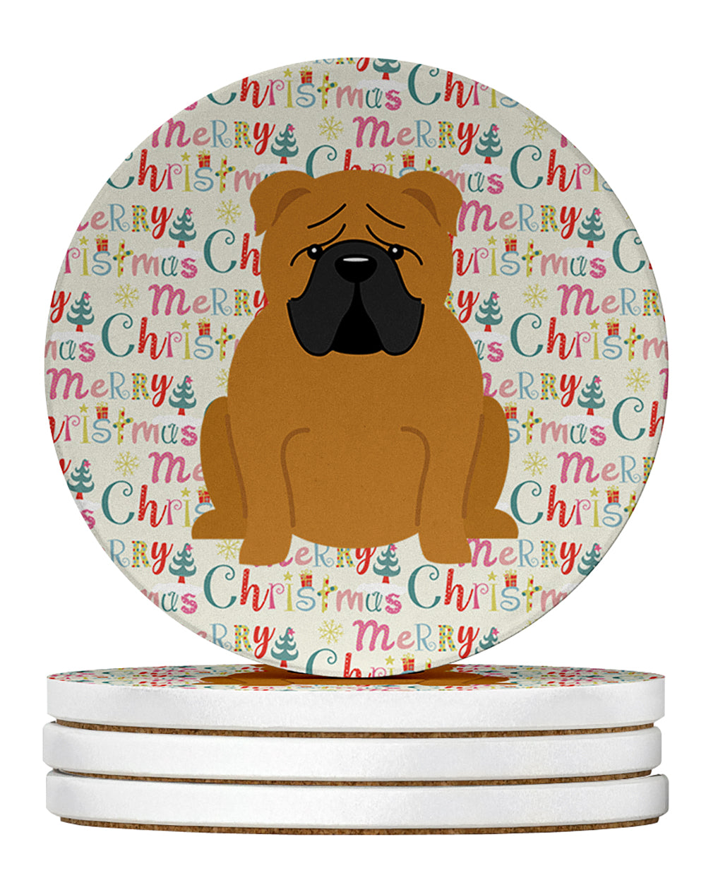 Buy this Merry Christmas English Bulldog Red Large Sandstone Coasters Pack of 4