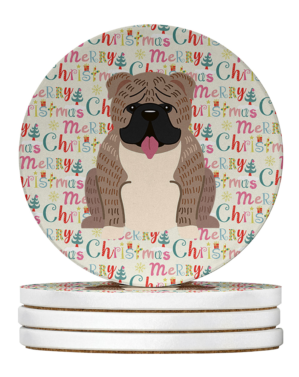 Buy this Merry Christmas English Bulldog Grey Brindle  Large Sandstone Coasters Pack of 4