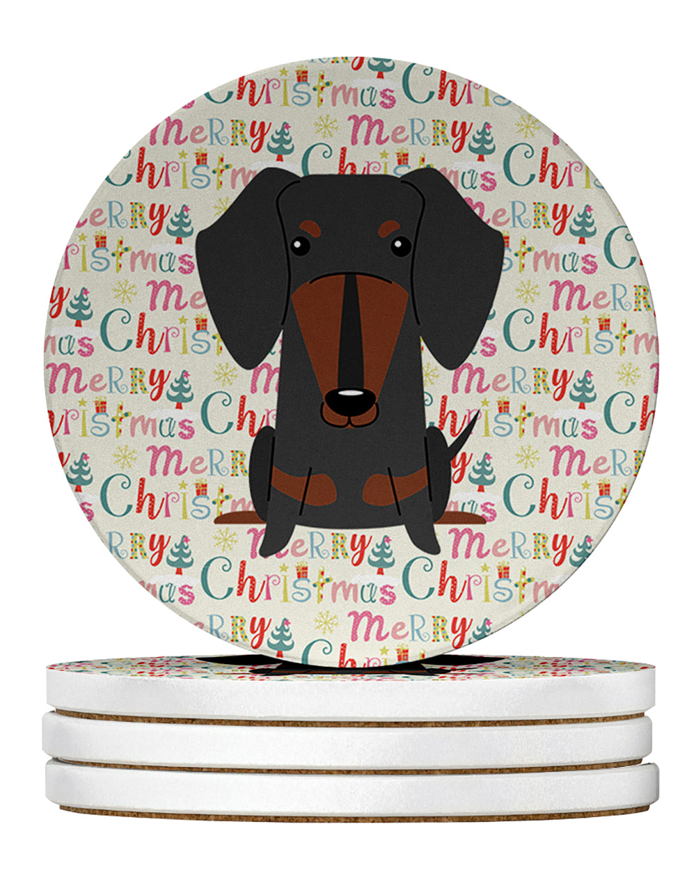 Buy this Merry Christmas Dachshund Black Tan Large Sandstone Coasters Pack of 4