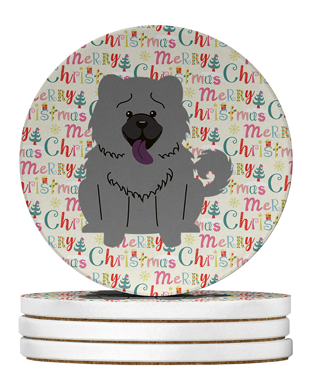 Buy this Merry Christmas Chow Chow Blue Large Sandstone Coasters Pack of 4