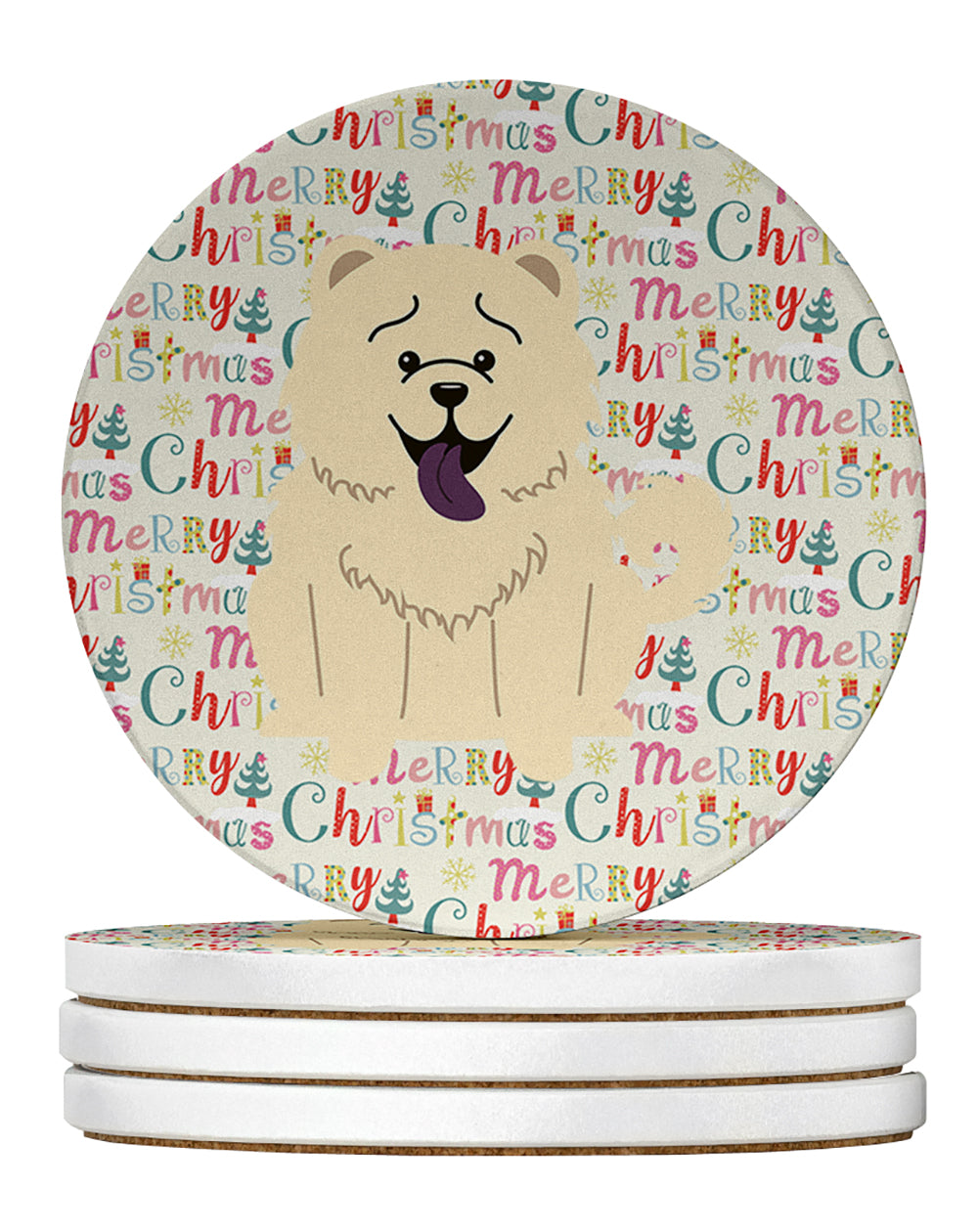 Buy this Merry Christmas Chow Chow White Large Sandstone Coasters Pack of 4