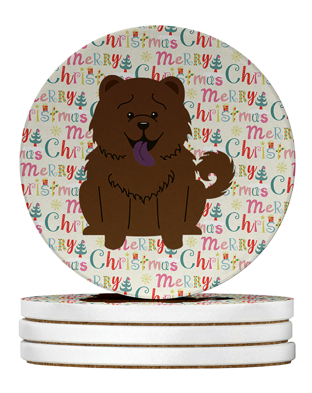 Buy this Merry Christmas Chow Chow Chocolate Large Sandstone Coasters Pack of 4