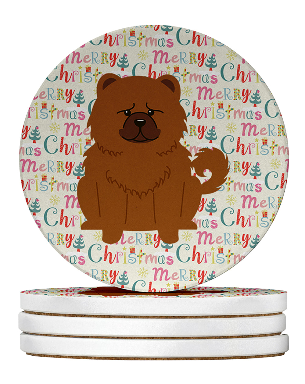 Buy this Merry Christmas Chow Chow Red Large Sandstone Coasters Pack of 4
